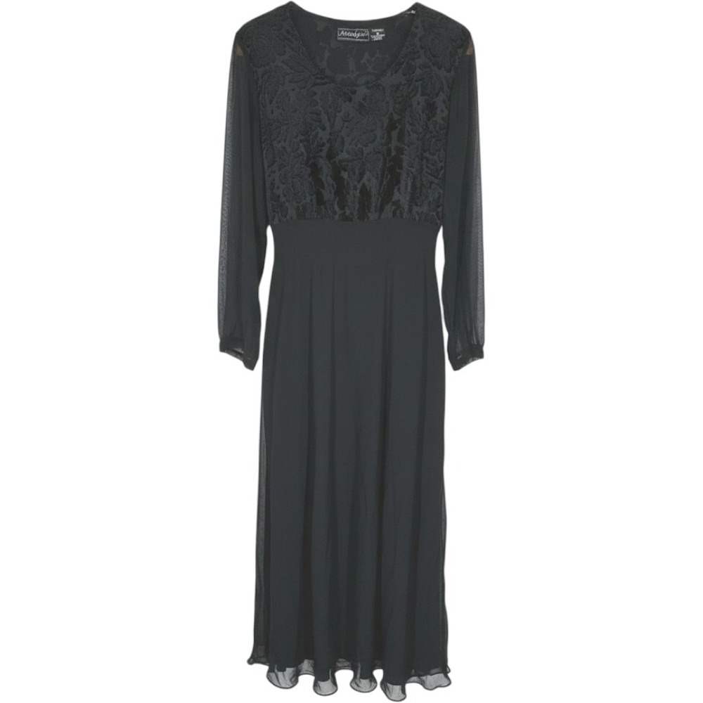 Vintage Burnout Velvet Floral Chiffon Maxi Dress Sheer Medium Stevie Nicks Goth